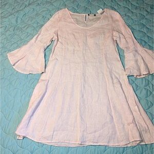 Lungo L’arno 100% Linen Dress with Bell Sleeves in Blush Pink - Medium